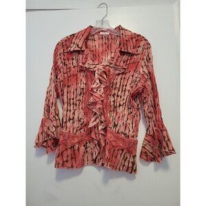 Jaipur Womens Blouse Y2K Whimsy Fairy Ruffle Lace Pink Brown XL